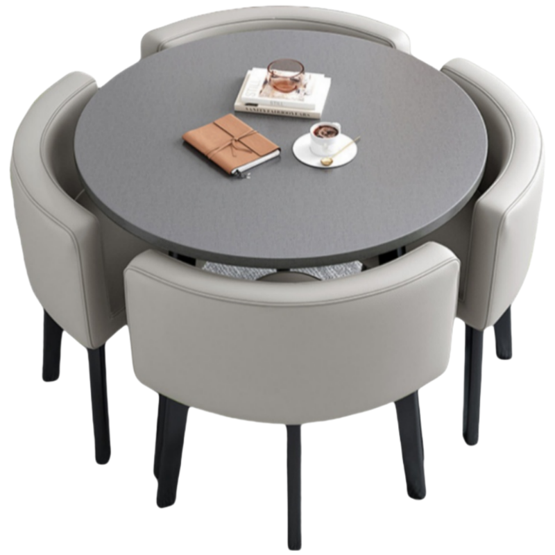 静科洽谈桌圆桌80*80*75cm+4把皮椅套