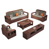 中式黑胡桃木实木贵妃沙发家用客厅客厅茶几电视柜组合布艺实木款