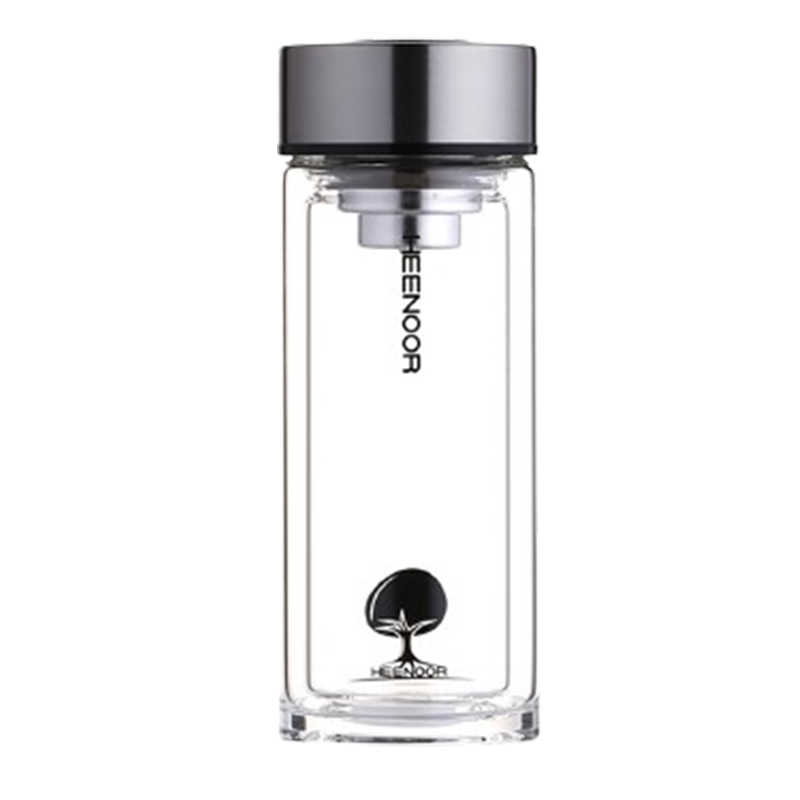 希诺双层玻璃杯265ml带盖耐热滤网泡茶水杯XN-6701