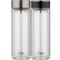 希诺双层玻璃杯320ml便携耐热防烫杯XN-1051(颜色随机)