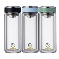 希诺双层抗菌玻璃杯340ml防烫泡茶杯XN-1953(颜色随机)