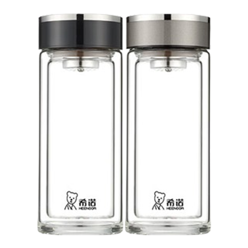 希诺双层玻璃杯260ml水杯便携带盖茶杯XN-1000(颜色随机)