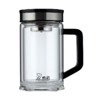 希诺双层玻璃杯420ml隔热带手柄带过滤网水杯XN-7006