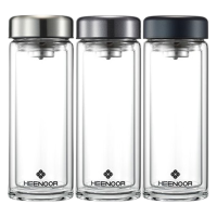 希诺双层玻璃杯350ml杯防烫便携泡茶水杯N-6568精品(颜色随机)