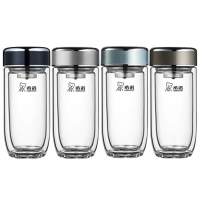 希诺双层抗菌玻璃杯250ml隔热便携带滤网茶杯XN-1916(颜色随机)