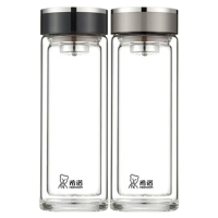 希诺双层玻璃杯330ml家用水杯便携茶杯XN-1001(颜色随机)