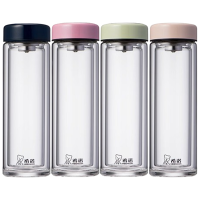 希诺双层玻璃杯235ml镜面杯盖清新靓丽透明XN-6531(颜色随机)