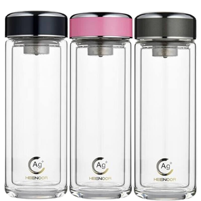 希诺双层抗菌玻璃杯360m泡茶杯XN-1912(颜色随机)