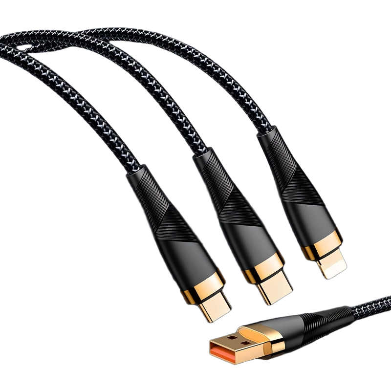 一拖三100W快充数据线车载三合一带灯超级闪充适用于苹果iphone华为荣耀Type-C安卓vivo通用充电器多头