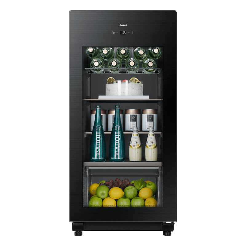 海尔(Haier)冰吧家用茶叶柜红酒柜办公室冷藏柜保鲜水果饮料冰柜透明玻璃门客厅小型单门冰箱 136升