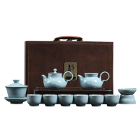 元青汝窑茶具套装(MULTIPOTENT)一鹿有你浮雕哥窑功夫茶具开片礼盒装11头