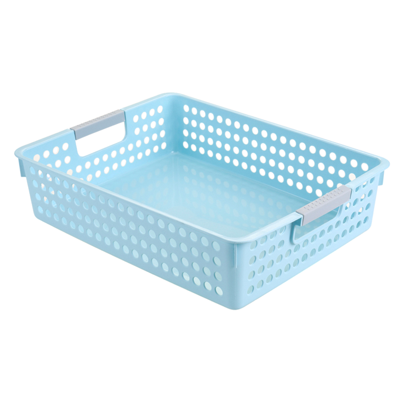 桌面塑料收纳筐幼儿园长方形收纳小篮子厨房杂物收纳盒玩具收纳 矮款大号清新蓝 4只