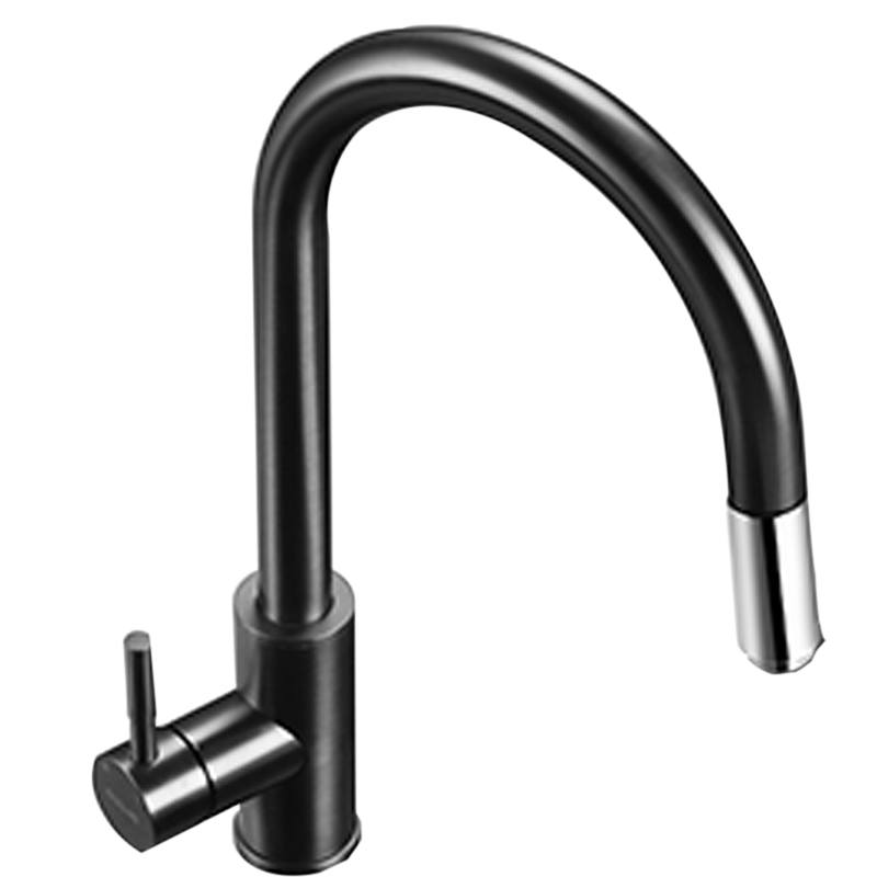 欧琳(OULIN)黑色石英石厨房水槽龙头铜主体水龙头可旋转 8006K-01黑色铜龙头