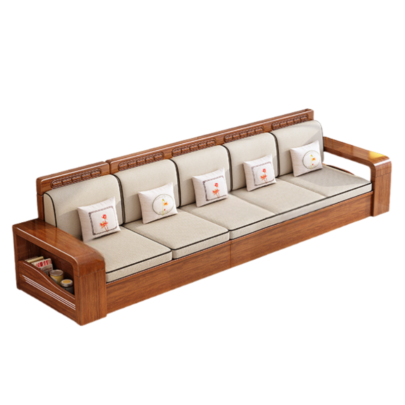 智叶舟实木沙发五人位329.6*65.5*85cm张