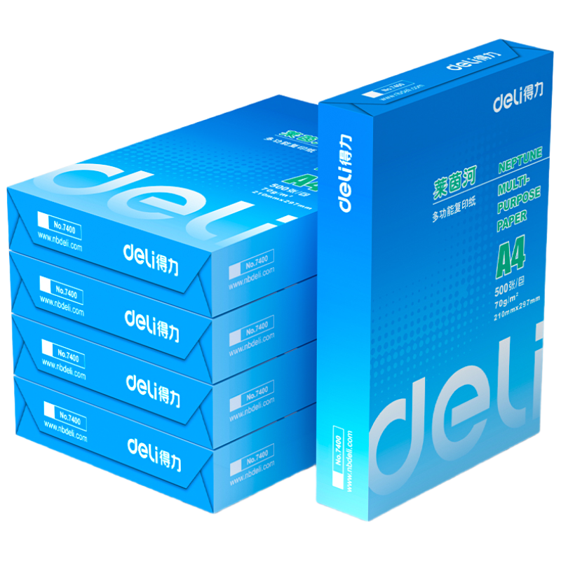 得力(deli)莱茵河复印纸打印纸(A4-70g-5包/箱)7401