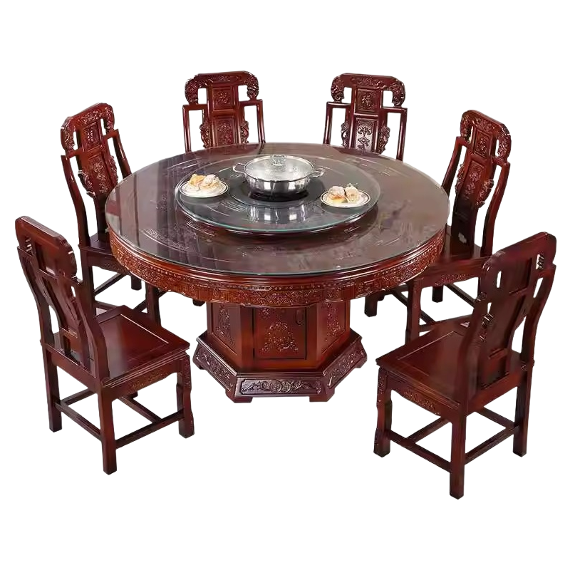 豫龙都 转盘餐桌 一桌六椅 套