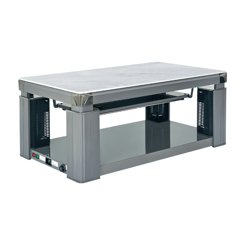 一均25款电暖炉AF80水晶皮纹140*80CM钢玻语音磁炉升降平移凉风功能烤火桌家用电烤桌电炉桌长方形餐桌多功能取暖