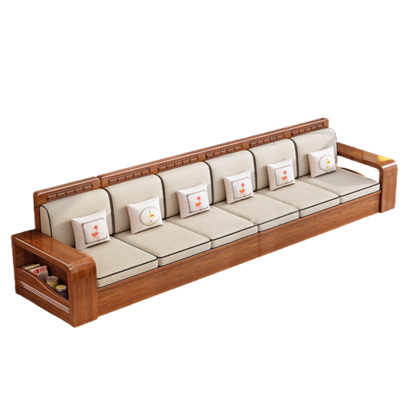 智叶舟实木沙发六人位389.6*65.5*85cm张
