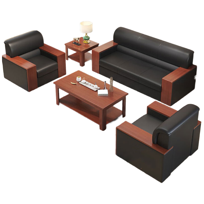 焊斧办公沙发办公室用会客沙发商务接待简约牛皮沙发 1+1+3+茶几组合-牛皮