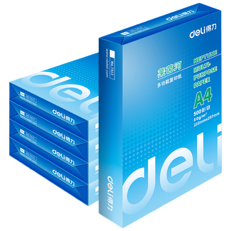 得力(deli)莱茵河复印纸打印纸(A4-80g-5包/箱)7419