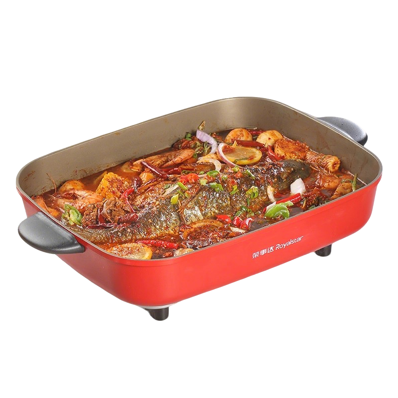 荣事达电火锅锅家用长方形烤鱼锅大号容量烤肉烧烤一体电热煮锅HG20F8