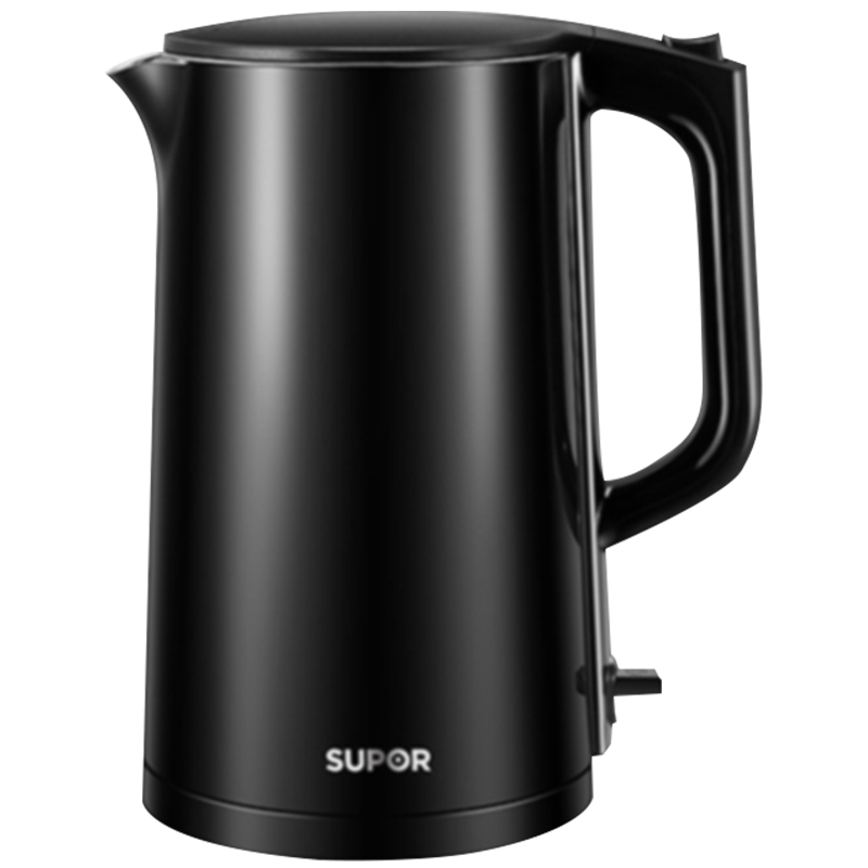 苏泊尔(SUPOR) 电水壶1.7L黑色双层保温防烫304不锈钢家用烧水壶SW-17T12D