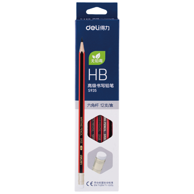 得力(deli)HB高级书写铅笔(红色)(12支/盒)S935