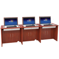 指臣翻转电脑桌三人位张