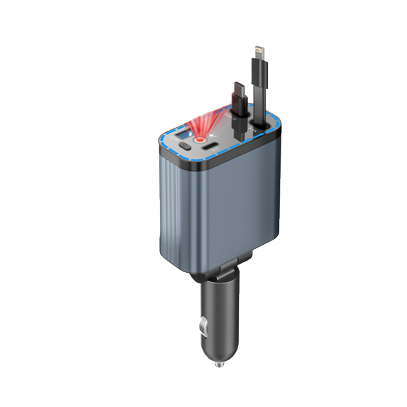 CHONGTENG车载充电器快充手机伸缩线一拖三汽车点烟器转换插头