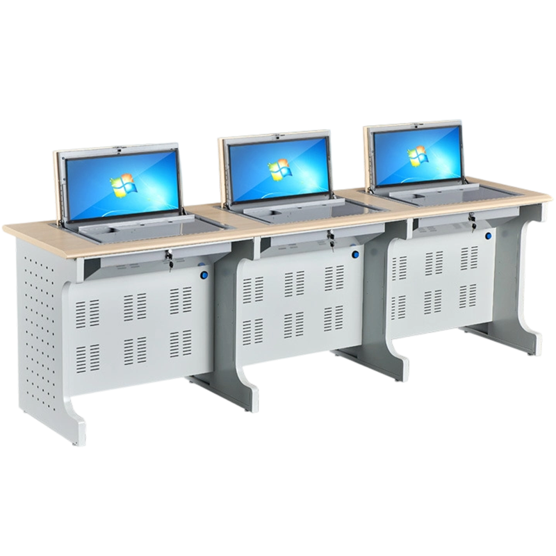 指臣翻转电脑桌三人位张