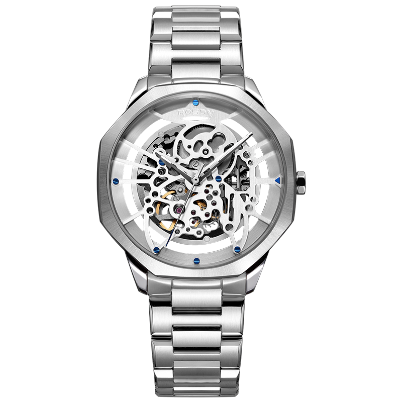 劳士顿(ROSDN)手表男时尚潮流男士手表防水镂空钢带自动机械表男表2623G
