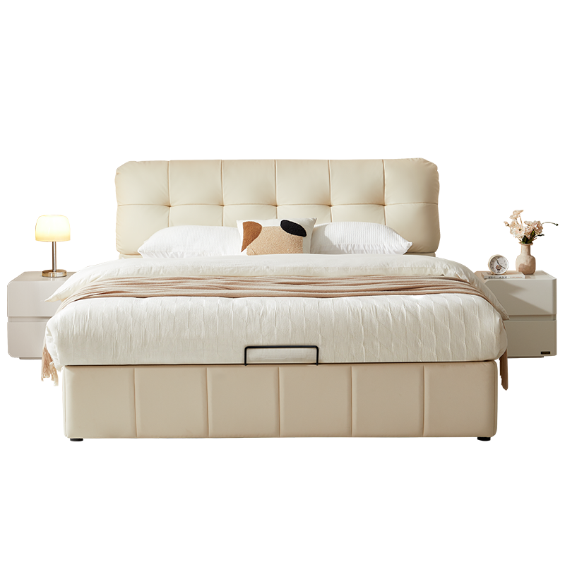 全友家居奶油风单人落地储物床2024新款卧室小户型真皮床