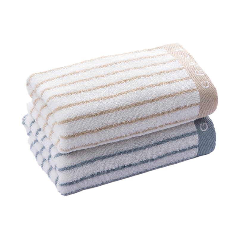 洁丽雅毛巾套装新疆棉洗脸强吸水经典条纹细毛圈两条装6450
