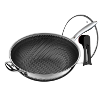 赫巴兹316不锈钢不粘锅炒锅平底家用蜂窝锅燃气灶电磁炉通用1310