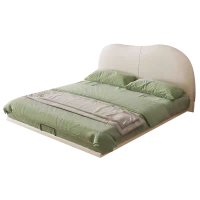 2025新款真皮悬浮床现代简约主卧室双人床网红奶油风云朵软包床极简时尚