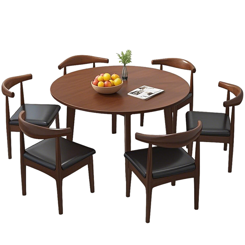 筑亮 圆桌 100*100*75cm+6牛角椅 套