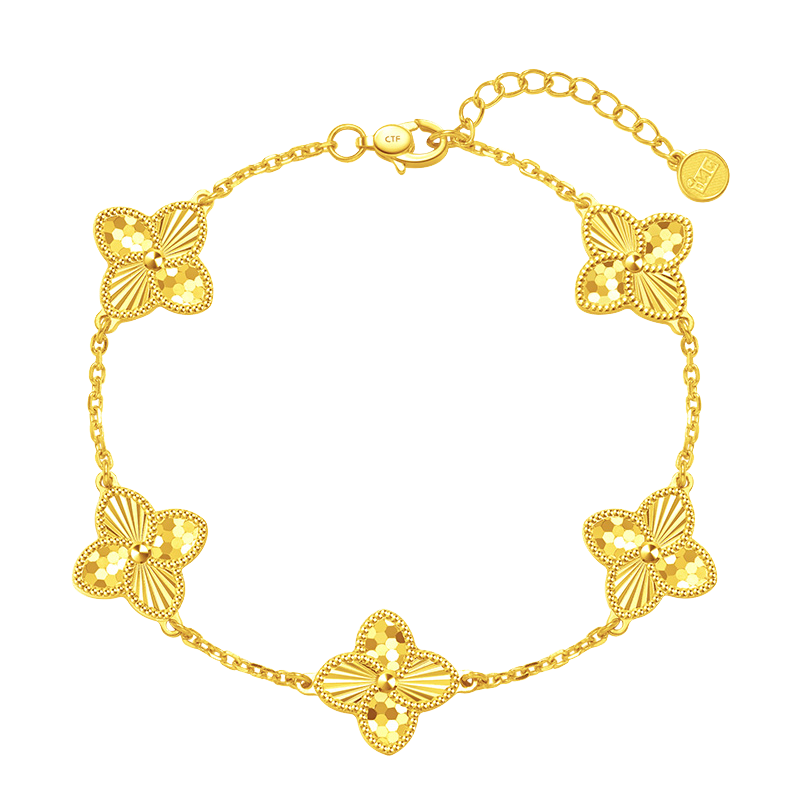 周大福 ING系列 五花手链 足金四叶草黄金手链(工费:1280计价)F233885