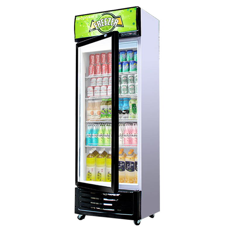 Lecon/乐创 单门绿黑直冷展示柜冷藏柜红黑色商用冰柜冰箱啤酒饮品保鲜柜饮料柜单门冷柜 陈列柜300 LC-ZDG01