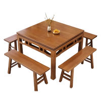 伟樽方桌餐桌98*98*77cm+长条凳*4套