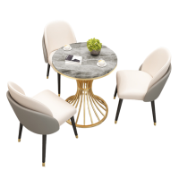 伟樽休闲桌椅岩板圆桌70*70*75cm+椅子*3套