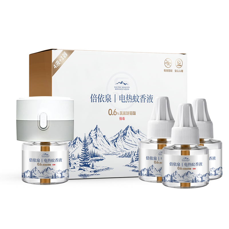 倍依泉 电热蚊香液 40ml*4瓶+1器 无香持效
