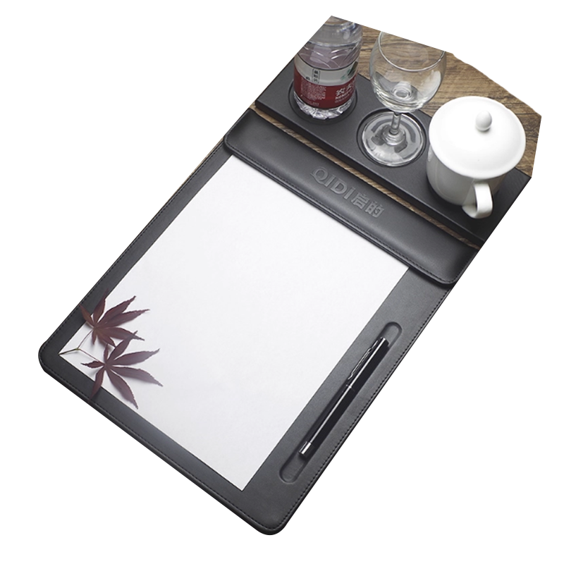百和a4会议夹板垫商务台垫办公便签桌垫皮质文件写字垫板夹带杯托330*275 PU黑色2212