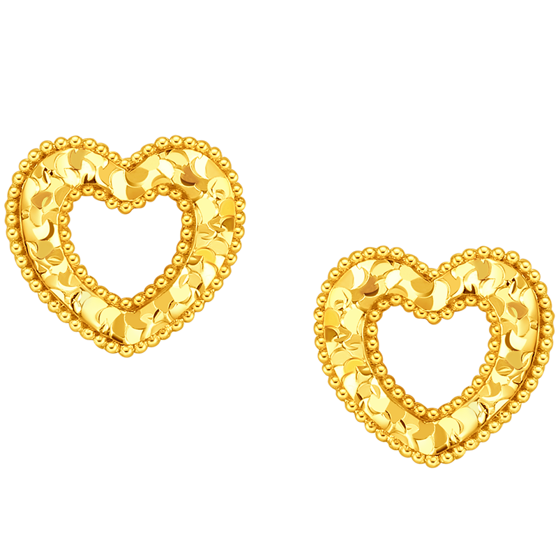 周大福碎金金爱心足金黄金耳饰耳钉女计价(工费320)EOF1834送生日礼物