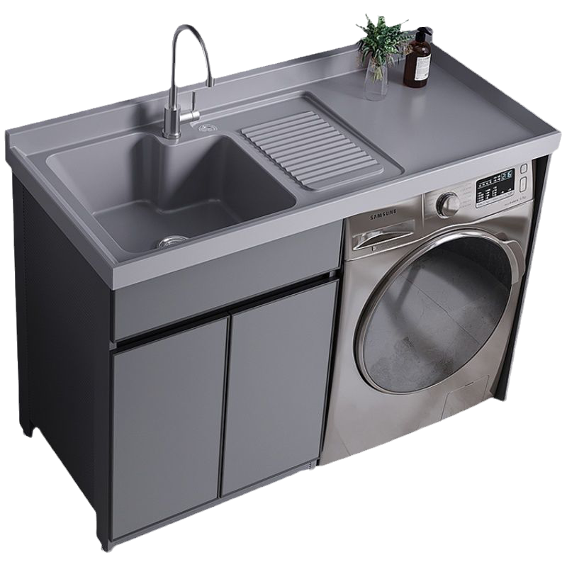 阳台洗衣机柜阳台洗衣柜定制一体柜洗衣池太空铝石英石台盆柜阳台滚筒洗衣柜组合带搓衣板洗衣柜