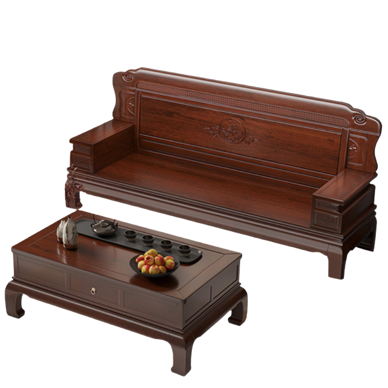 铭思达实木沙发三人位+茶几套