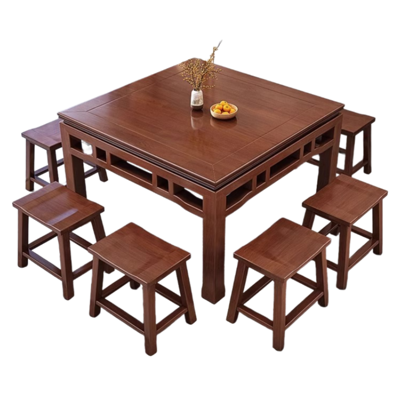 伟樽实木方桌118*118*77cm+凳子*8套