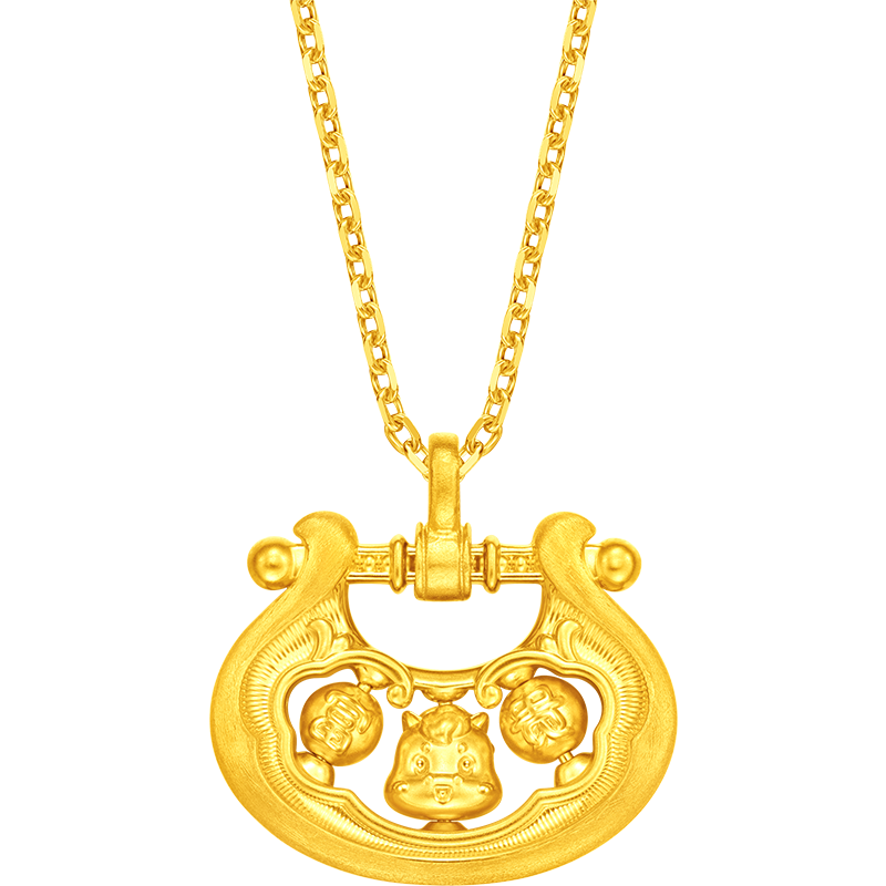周大福马年生肖富贵马BB儿童锁包足金黄金吊坠计价(工费1280)F236577送礼物