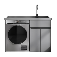 [免费安装]洗衣机柜可定制太空铝石英石一体阳台浴室柜带搓板台盆柜组合洗衣柜伴侣