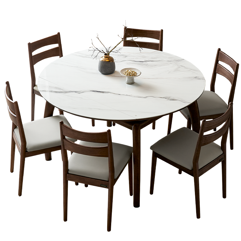 全友家居 家用客厅餐桌可伸缩钢化玻璃餐桌新中式实木框架饭桌