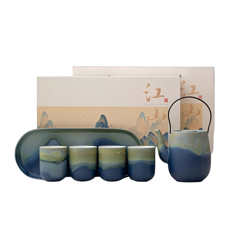 君子风陶瓷提梁壶一壶四杯茶具套装 商务伴手礼 山海系列/青蓝套装